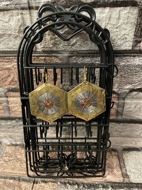 Handmade 3 Toned Hexagon Basket Weave Wire Work Drop Earrings